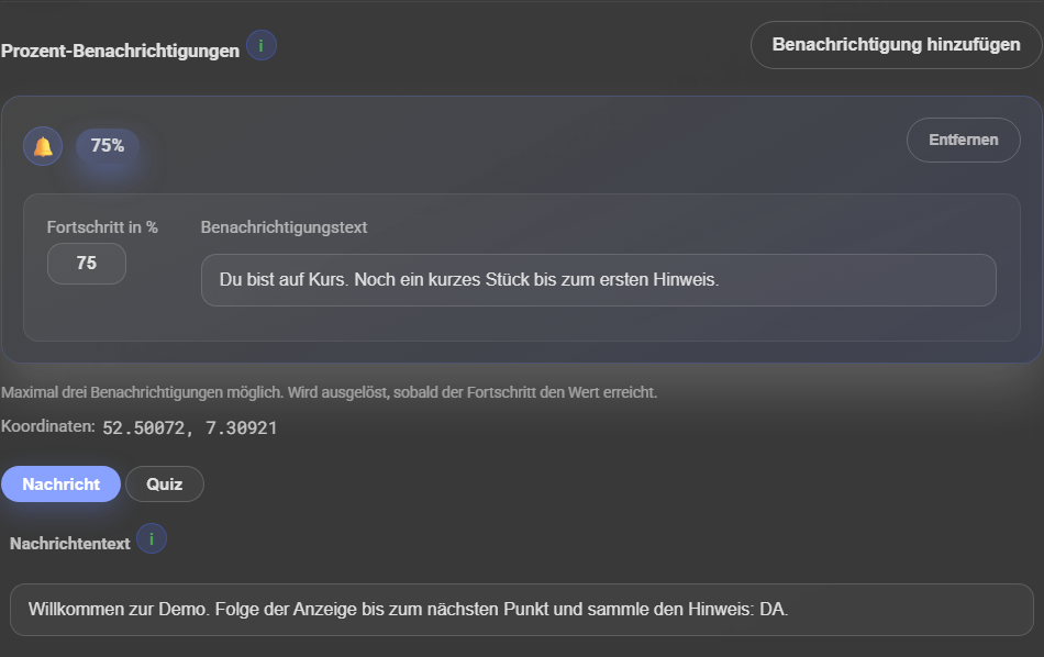 Zwischenziel einstellen